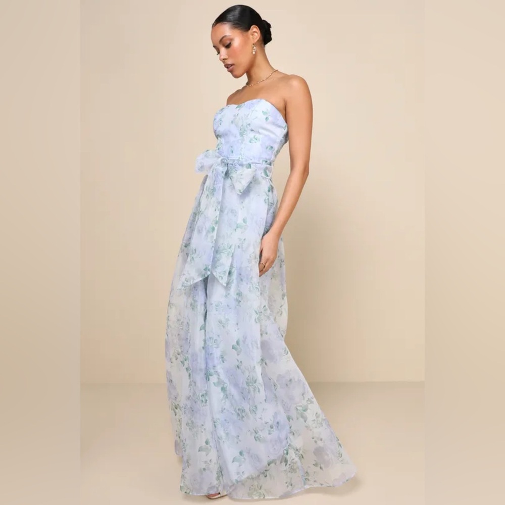Lulu's Blue Strapless Gown for Weddings - Picture 2 of 8